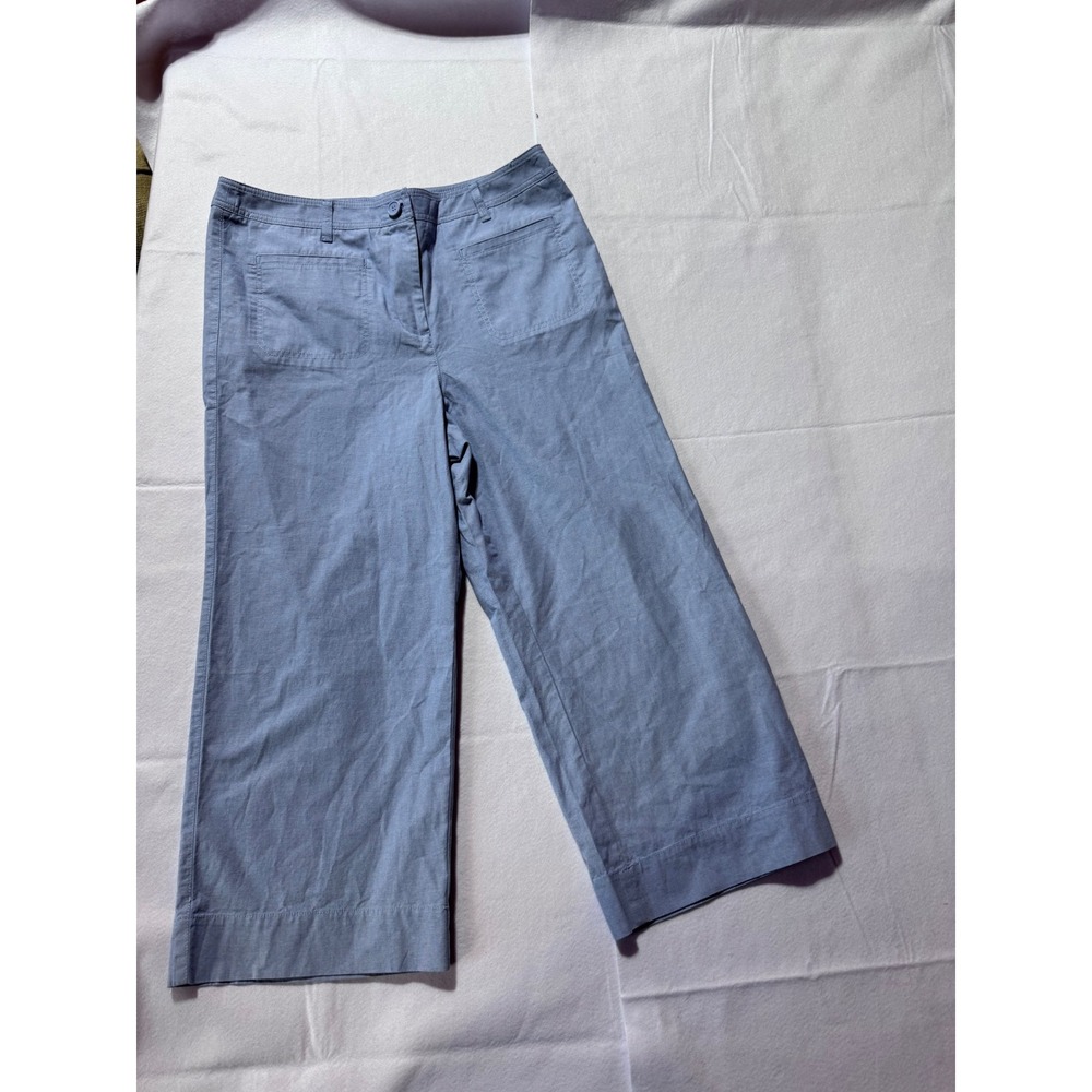 Talbots Womens Blue Cotton Wide Leg Crop Pants Size 14 Chambray Patch Pocket